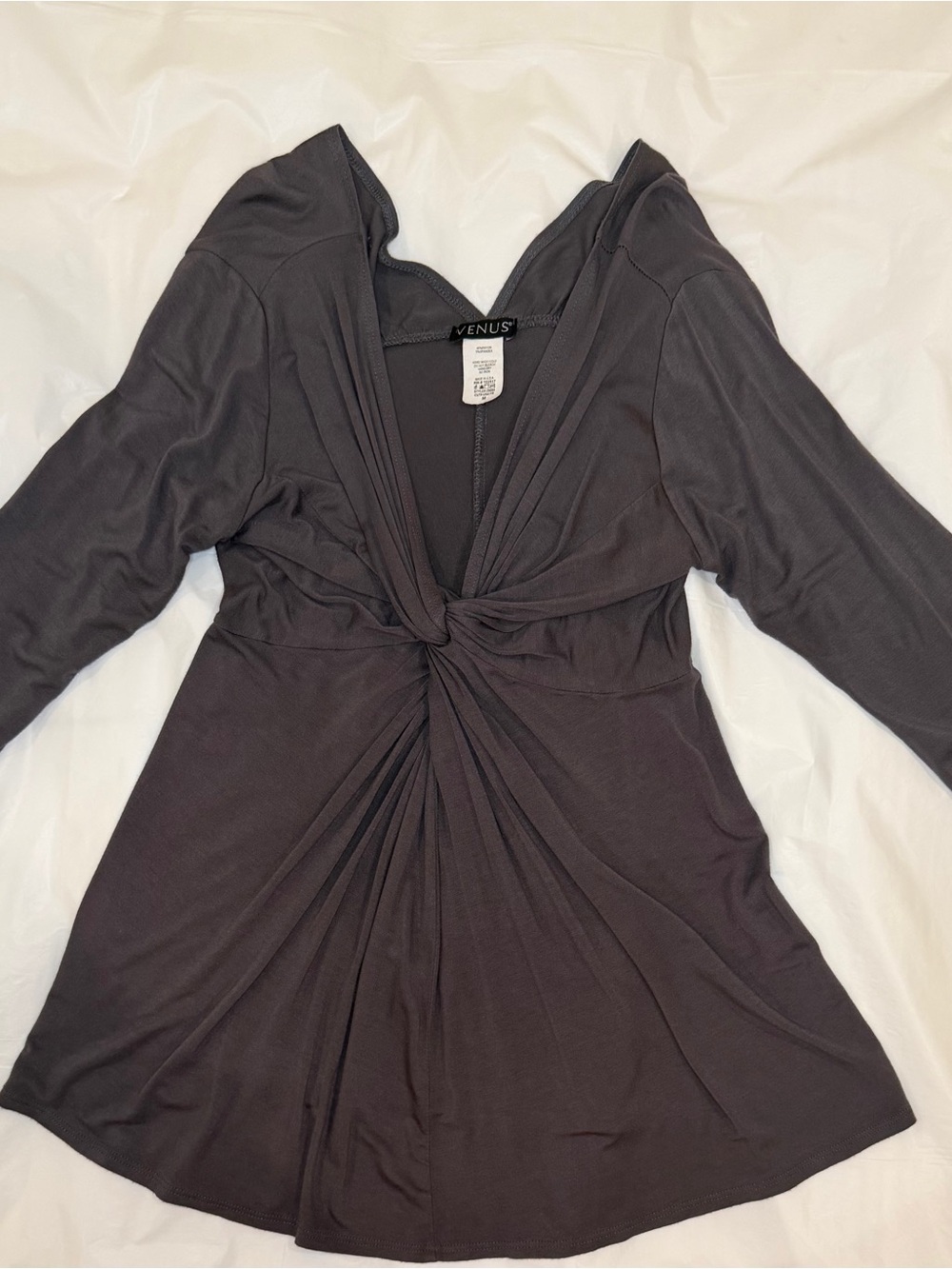 VENUS Charcoal Twist-Front Deep VNeck Long Sleeve Top Size Medium